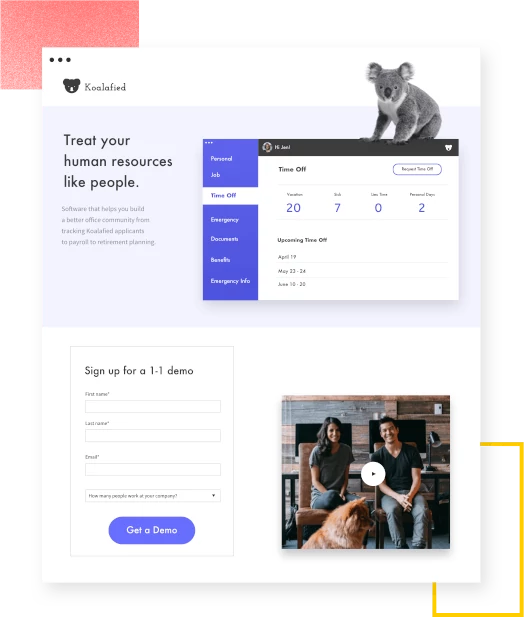 Example of a landing page. Diagram of a landing page